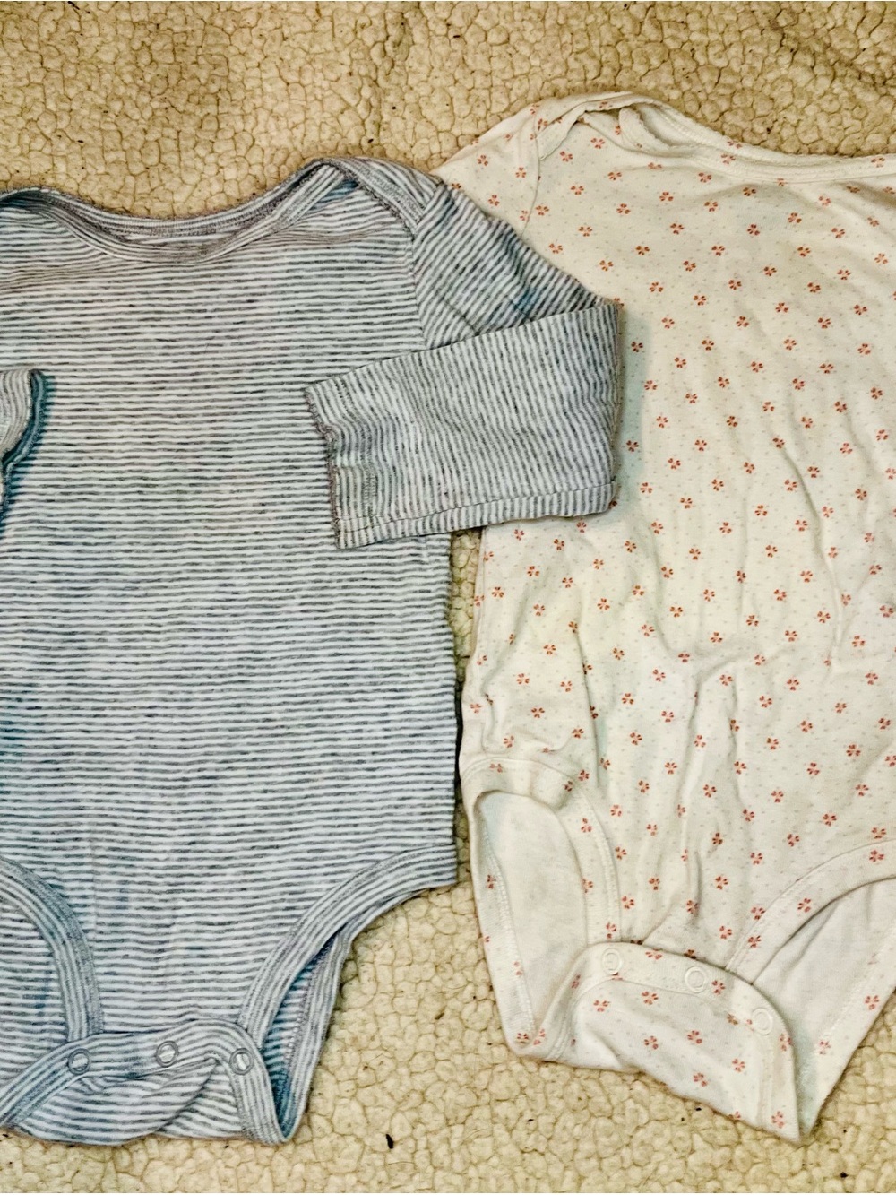 Bundle of two 18m Long-Sleeve Striped Blue & Ivory Floral Onesies